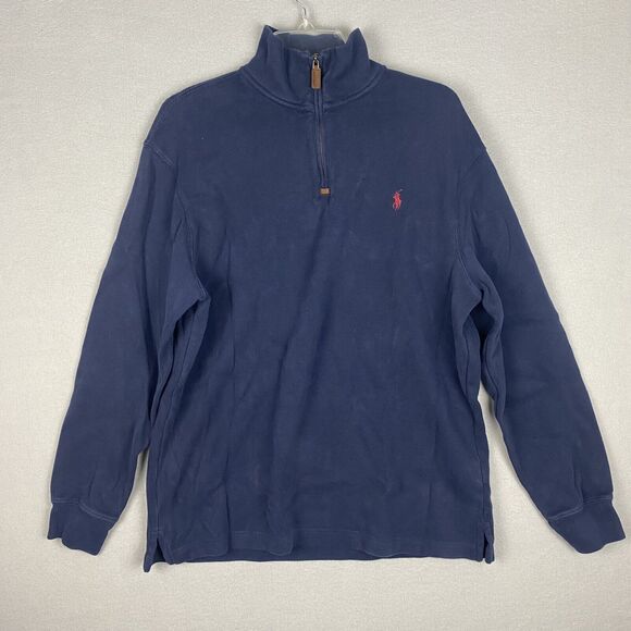Polo Ralph Lauren 1/4 Zip Sweater Adult Large Blue Pullover Jacket Shirt - Picture 1 of 7